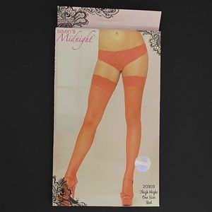 Seven ‘Til Midnight Red Fishnet Thigh Highs With Lace Top One Size